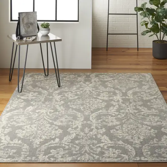 Gray Damask Power Loom Non Skid Area Rug Photo 5