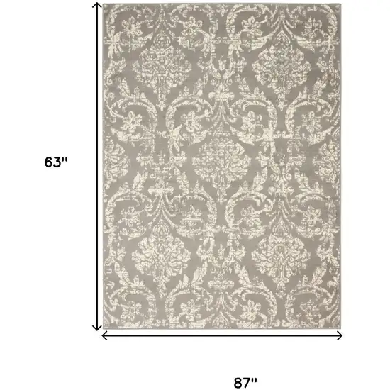 Gray Damask Power Loom Non Skid Area Rug Photo 3