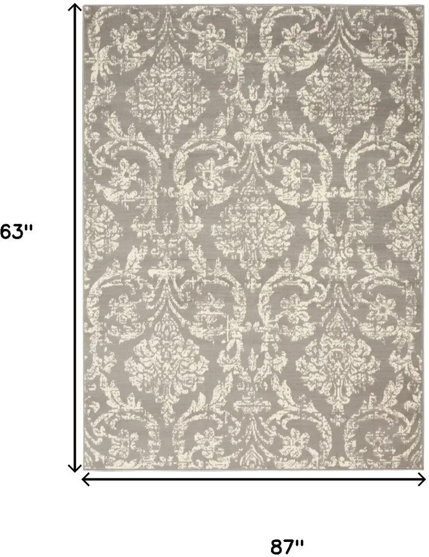 Gray Damask Power Loom Non Skid Area Rug Photo 3