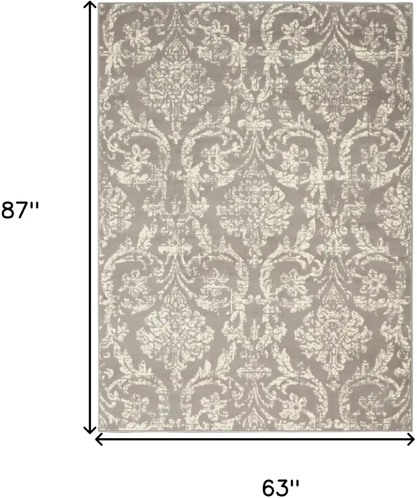 Gray Damask Power Loom Non Skid Area Rug Photo 6