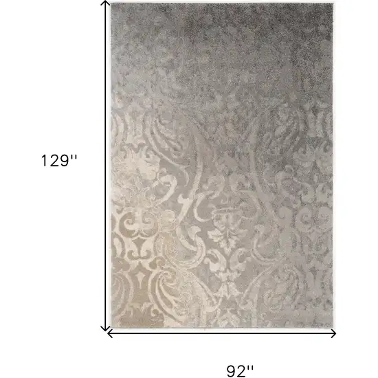 Gray Damask Washable Non Skid Area Rug Photo 9