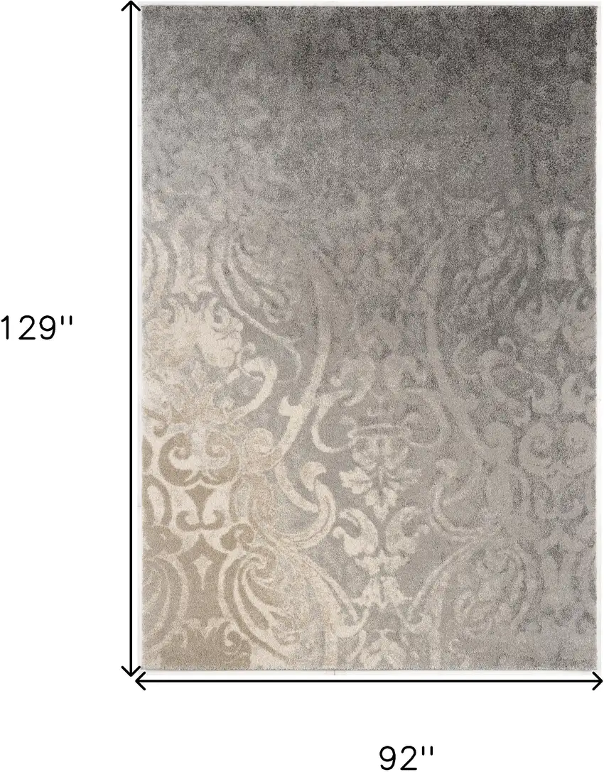 Gray Damask Washable Non Skid Area Rug Photo 9