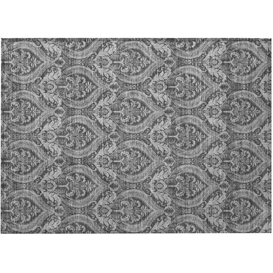 Gray Damask Washable Non Skid Indoor Outdoor Area Rug Photo 5