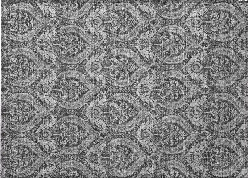 Gray Damask Washable Non Skid Indoor Outdoor Area Rug Photo 5