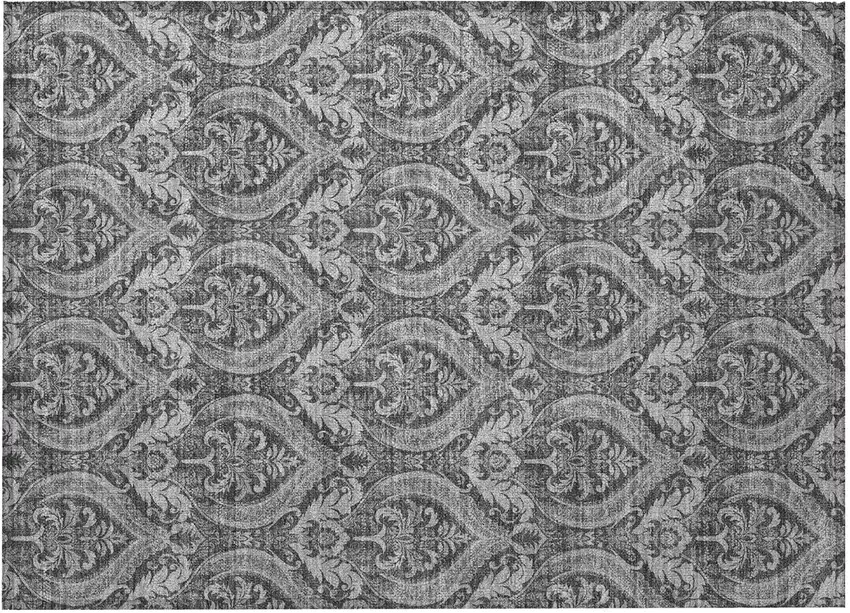 Gray Damask Washable Non Skid Indoor Outdoor Area Rug Photo 4