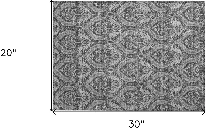 Gray Damask Washable Non Skid Indoor Outdoor Area Rug Photo 3