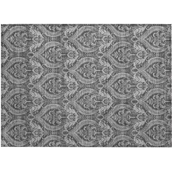 Gray Damask Washable Non Skid Indoor Outdoor Area Rug Photo 2