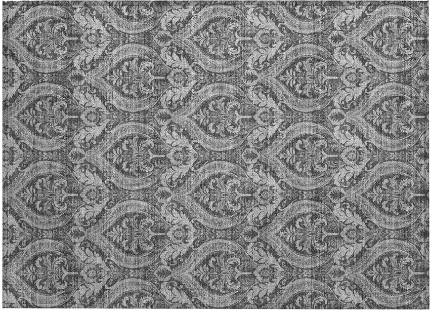 Gray Damask Washable Non Skid Indoor Outdoor Area Rug Photo 2