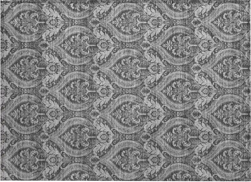 Gray Damask Washable Non Skid Indoor Outdoor Area Rug Photo 2