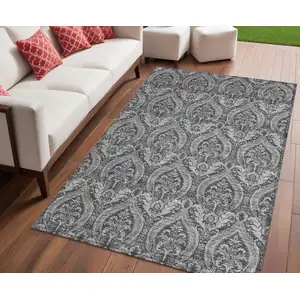 Photo of Gray Damask Washable Non Skid Indoor Outdoor Area Rug
