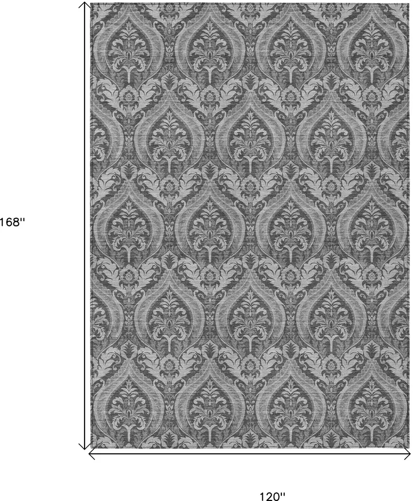 Gray Damask Washable Non Skid Indoor Outdoor Area Rug Photo 3
