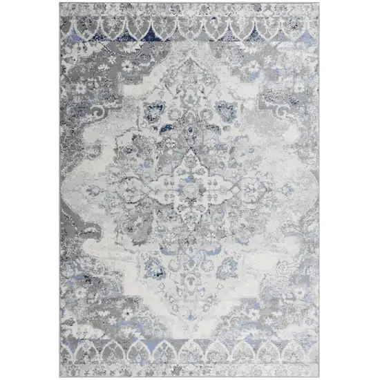 Gray Dark Blue Light Blue And Light Gray Medallion Area Rug Photo 2
