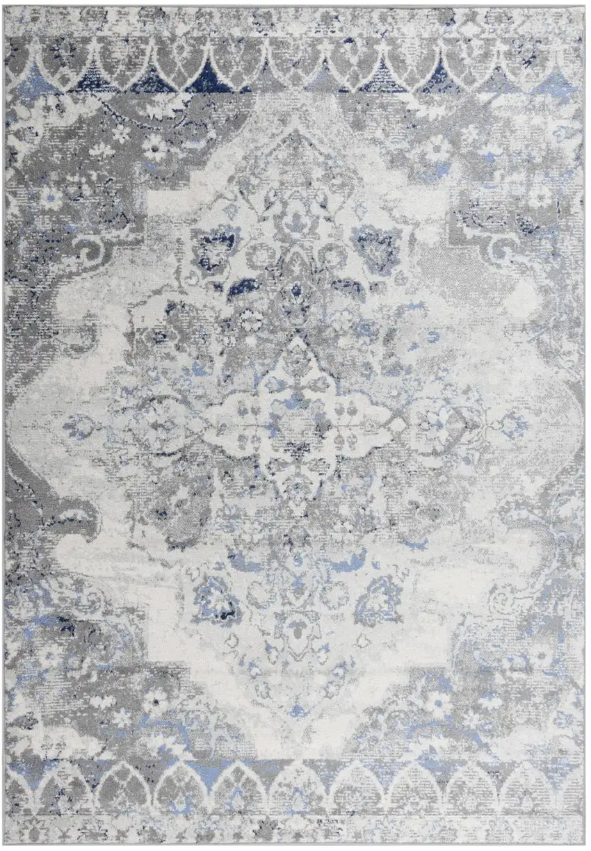 Gray Dark Blue Light Blue And Light Gray Medallion Area Rug Photo 2