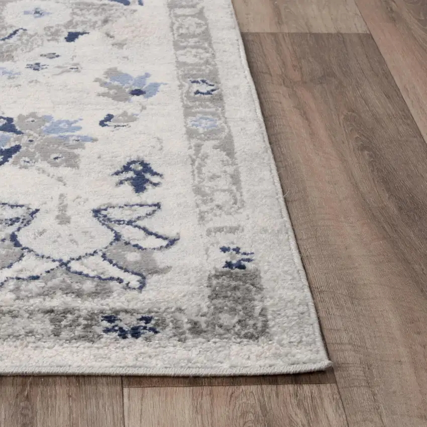 Gray Dark Blue Light Blue Ivory And Peach Medallion Area Rug Photo 3