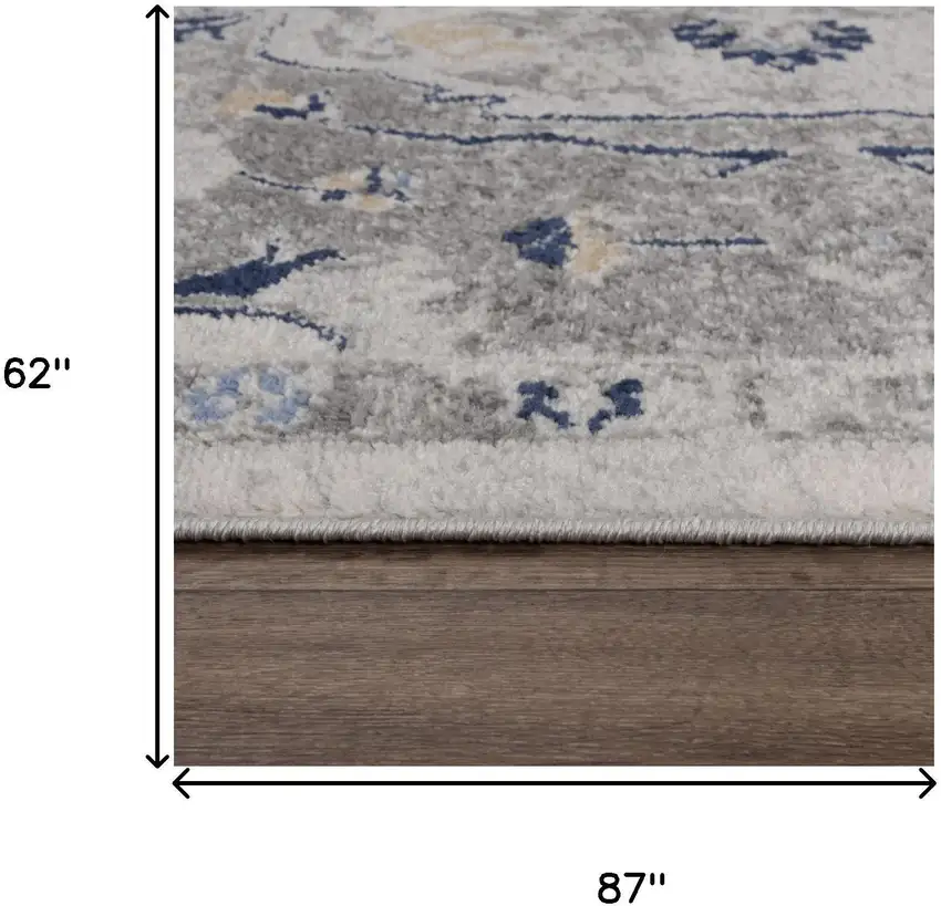 Gray Dark Blue Light Blue Ivory And Peach Medallion Area Rug Photo 6