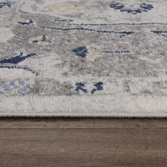 Gray Dark Blue Light Blue Ivory And Peach Medallion Area Rug Photo 1