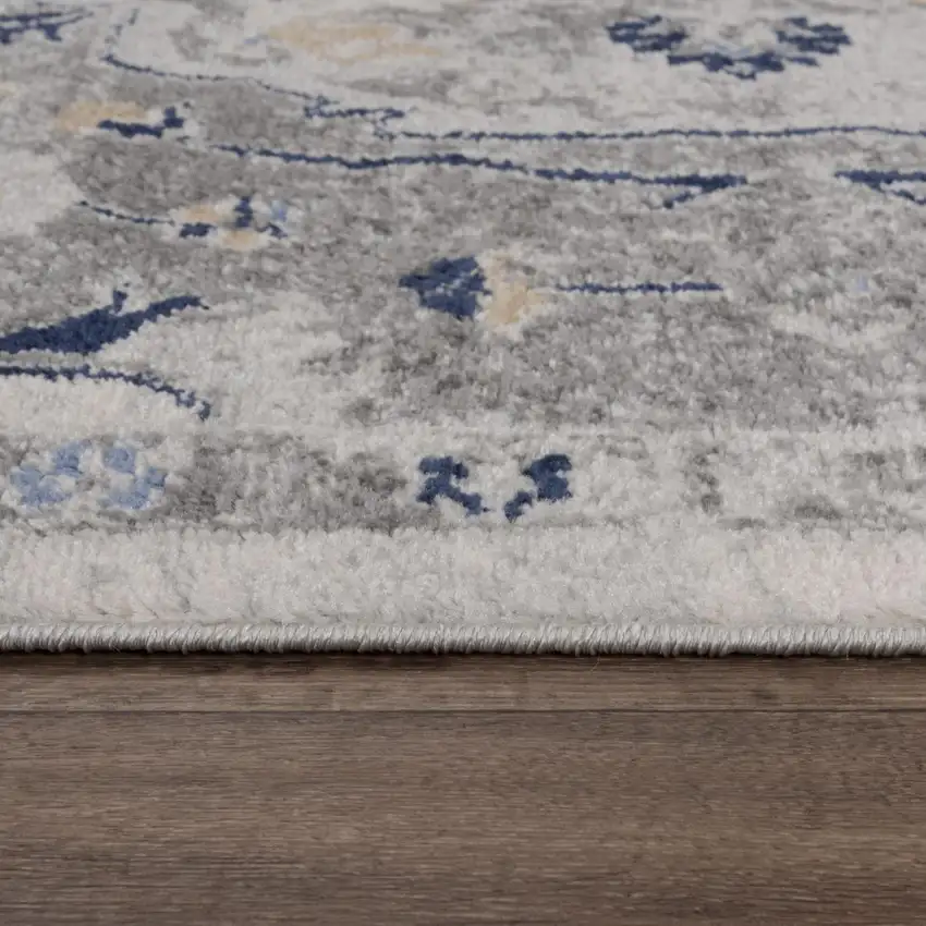 Gray Dark Blue Light Blue Ivory And Peach Medallion Area Rug Photo 1