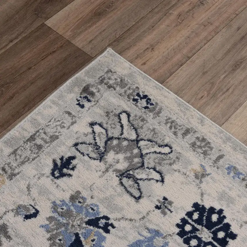 Gray Dark Blue Light Blue Ivory And Peach Medallion Area Rug Photo 5