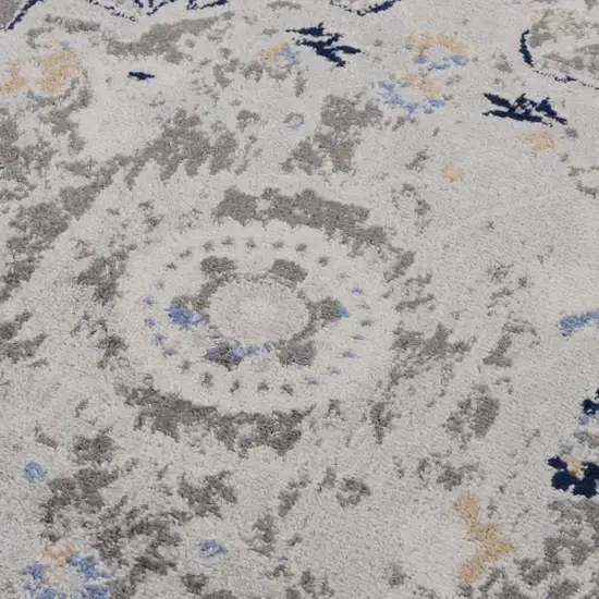 Gray Dark Blue Light Blue Ivory And Peach Medallion Area Rug Photo 4