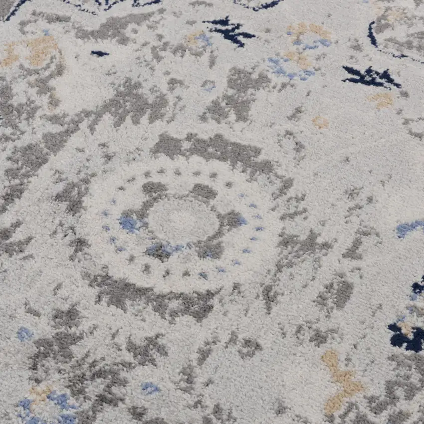 Gray Dark Blue Light Blue Ivory And Peach Medallion Area Rug Photo 4
