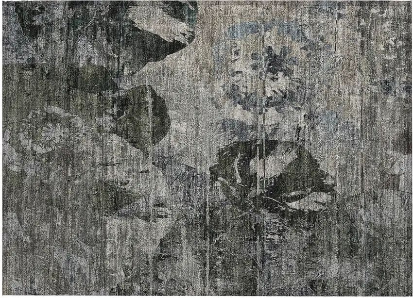 Gray Dark Green and Black Floral Washable Non Skid Indoor Outdoor Area Rug Photo 2