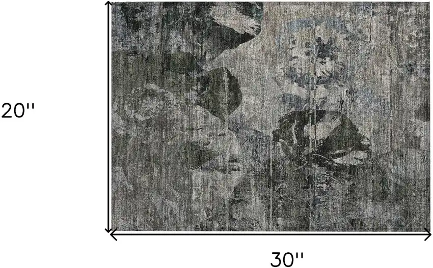 Gray Dark Green and Black Floral Washable Non Skid Indoor Outdoor Area Rug Photo 3