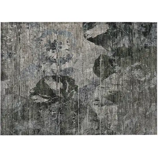Gray Dark Green and Black Floral Washable Non Skid Indoor Outdoor Area Rug Photo 5
