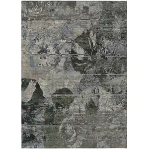Photo of Gray Dark Green and Black Floral Washable Non Skid Indoor Outdoor Area Rug