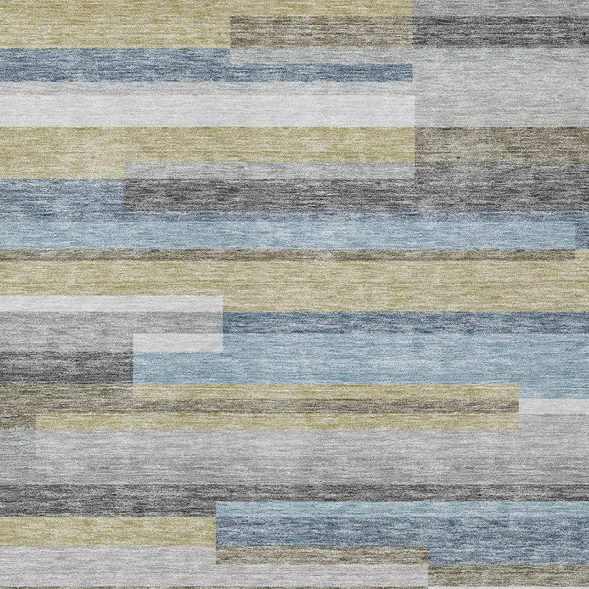 Gray Denim Blue And Sky Blue Striped Washable Indoor Outdoor Area Rug Photo 6