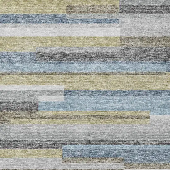 Gray Denim Blue And Sky Blue Striped Washable Indoor Outdoor Area Rug Photo 6