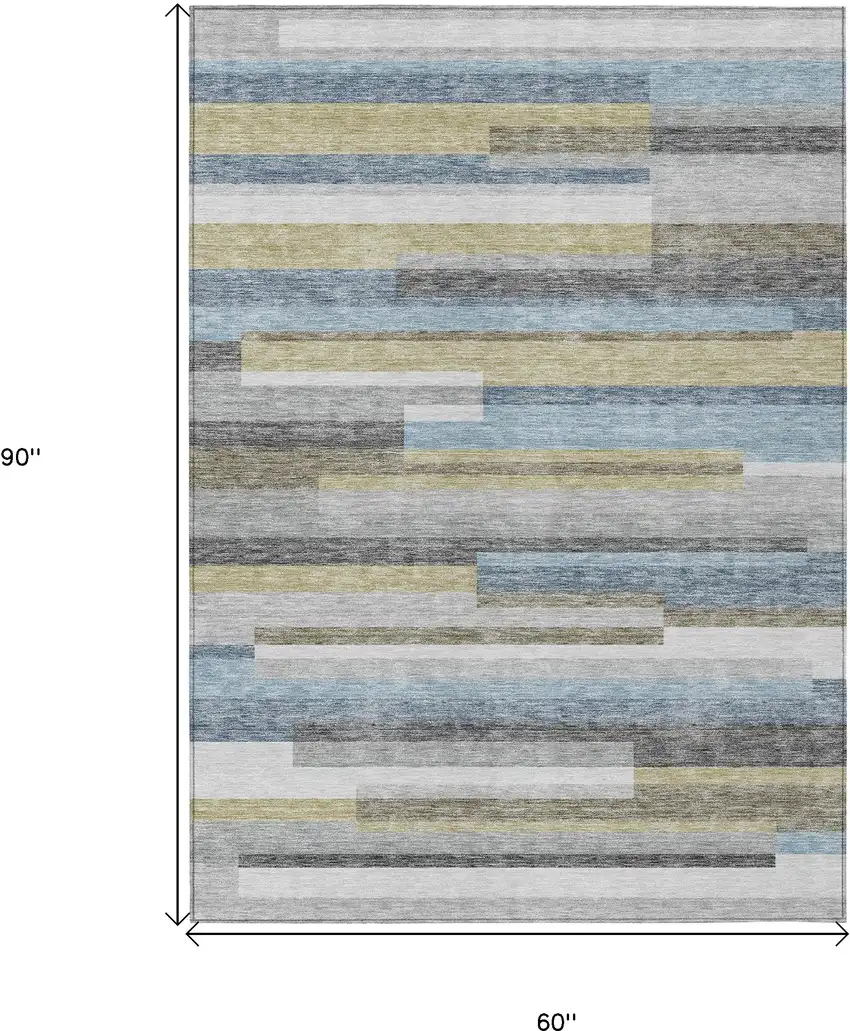 Gray Denim Blue And Sky Blue Striped Washable Indoor Outdoor Area Rug Photo 3