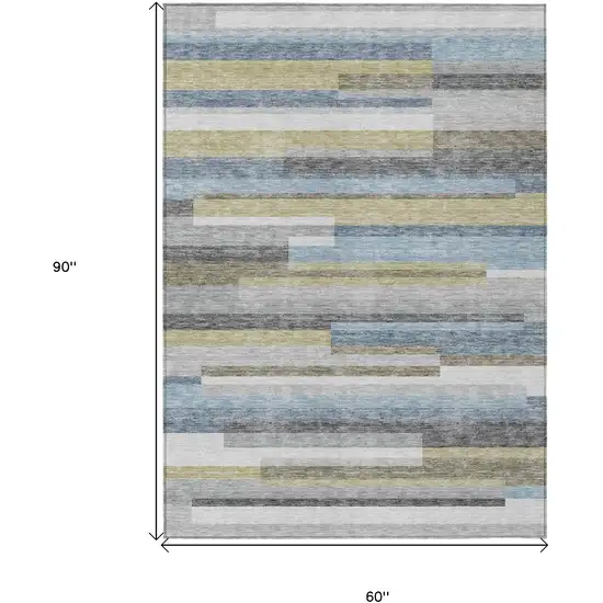 Gray Denim Blue And Sky Blue Striped Washable Indoor Outdoor Area Rug Photo 3