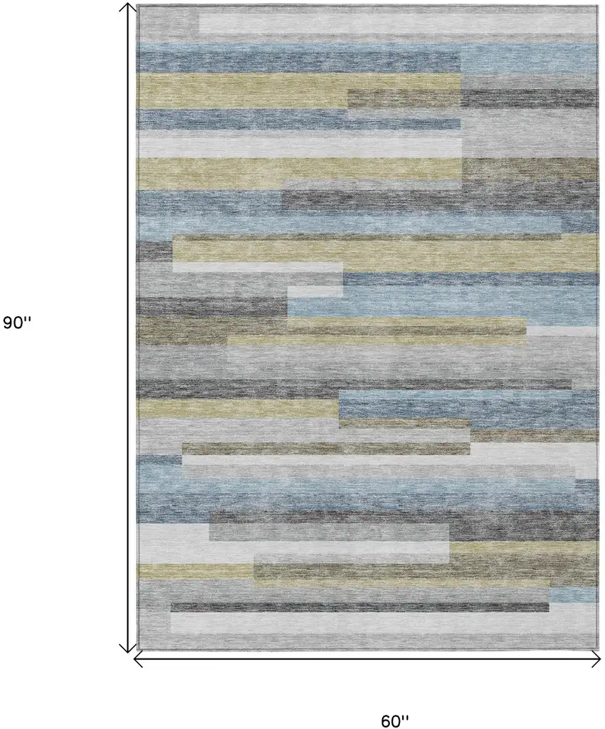 Gray Denim Blue And Sky Blue Striped Washable Indoor Outdoor Area Rug Photo 3