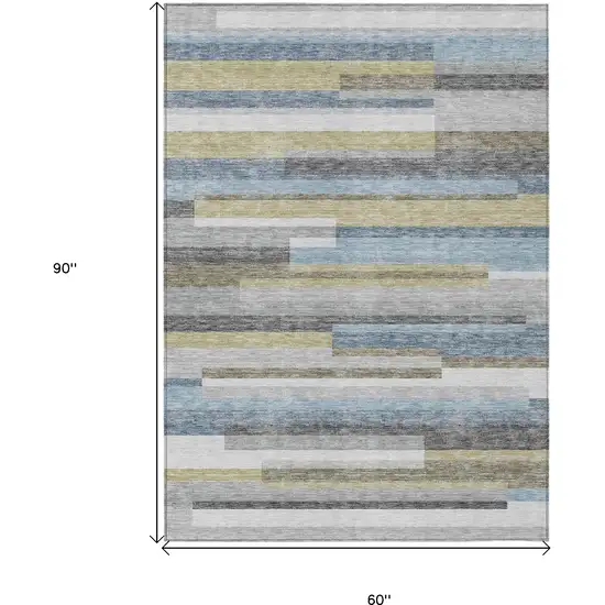 Gray Denim Blue And Sky Blue Striped Washable Indoor Outdoor Area Rug Photo 3