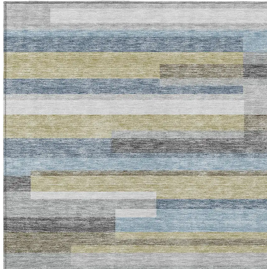 Gray Denim Blue And Sky Blue Striped Washable Indoor Outdoor Area Rug Photo 5