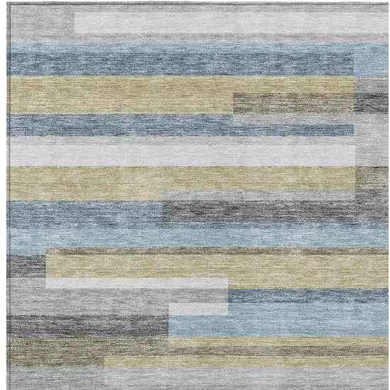Gray Denim Blue And Sky Blue Striped Washable Indoor Outdoor Area Rug Photo 5