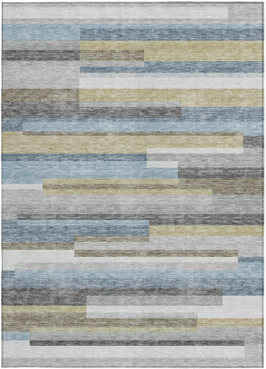 Gray Denim Blue And Sky Blue Striped Washable Indoor Outdoor Area Rug Photo 6
