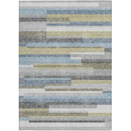 Gray Denim Blue And Sky Blue Striped Washable Indoor Outdoor Area Rug Photo 6