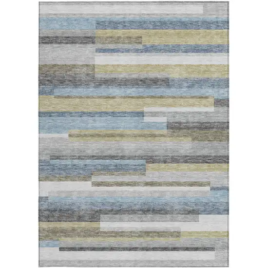 Gray Denim Blue And Sky Blue Striped Washable Indoor Outdoor Area Rug Photo 6