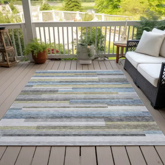 Gray Denim Blue And Sky Blue Striped Washable Indoor Outdoor Area Rug Photo 7
