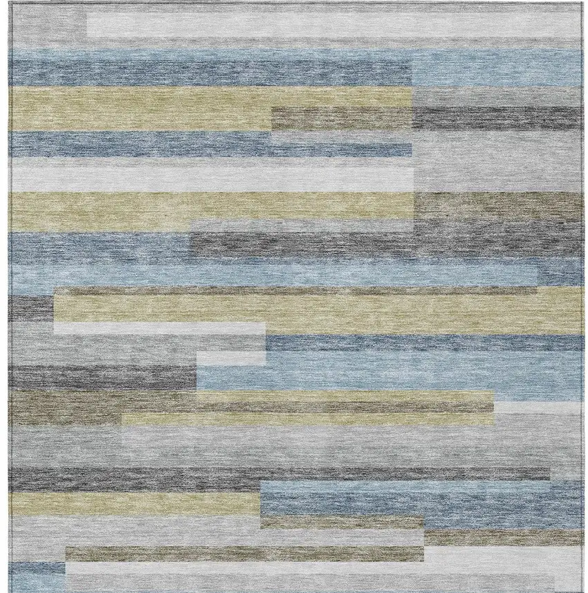 Gray Denim Blue And Sky Blue Striped Washable Indoor Outdoor Area Rug Photo 5