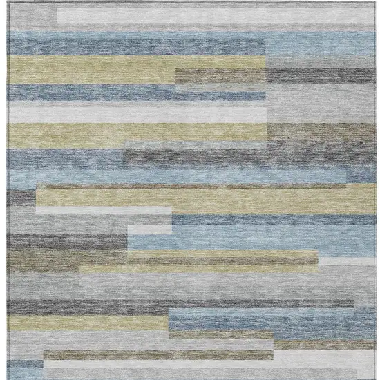 Gray Denim Blue And Sky Blue Striped Washable Indoor Outdoor Area Rug Photo 5