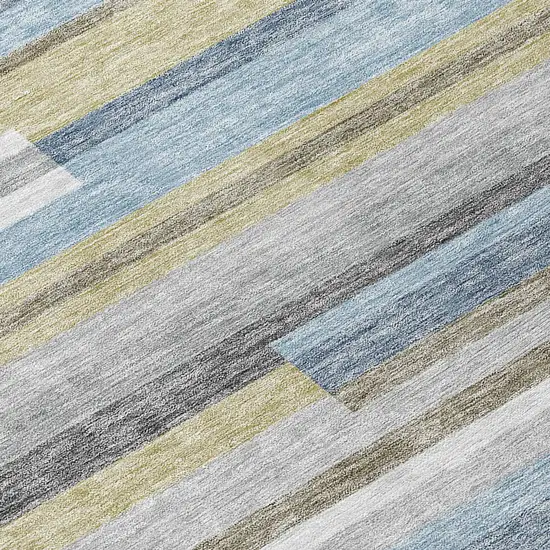 Gray Denim Blue And Sky Blue Striped Washable Indoor Outdoor Area Rug Photo 4