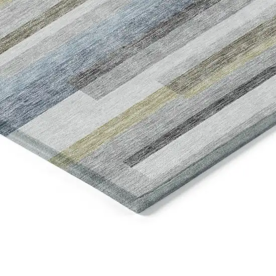 Gray Denim Blue And Sky Blue Striped Washable Indoor Outdoor Area Rug Photo 3