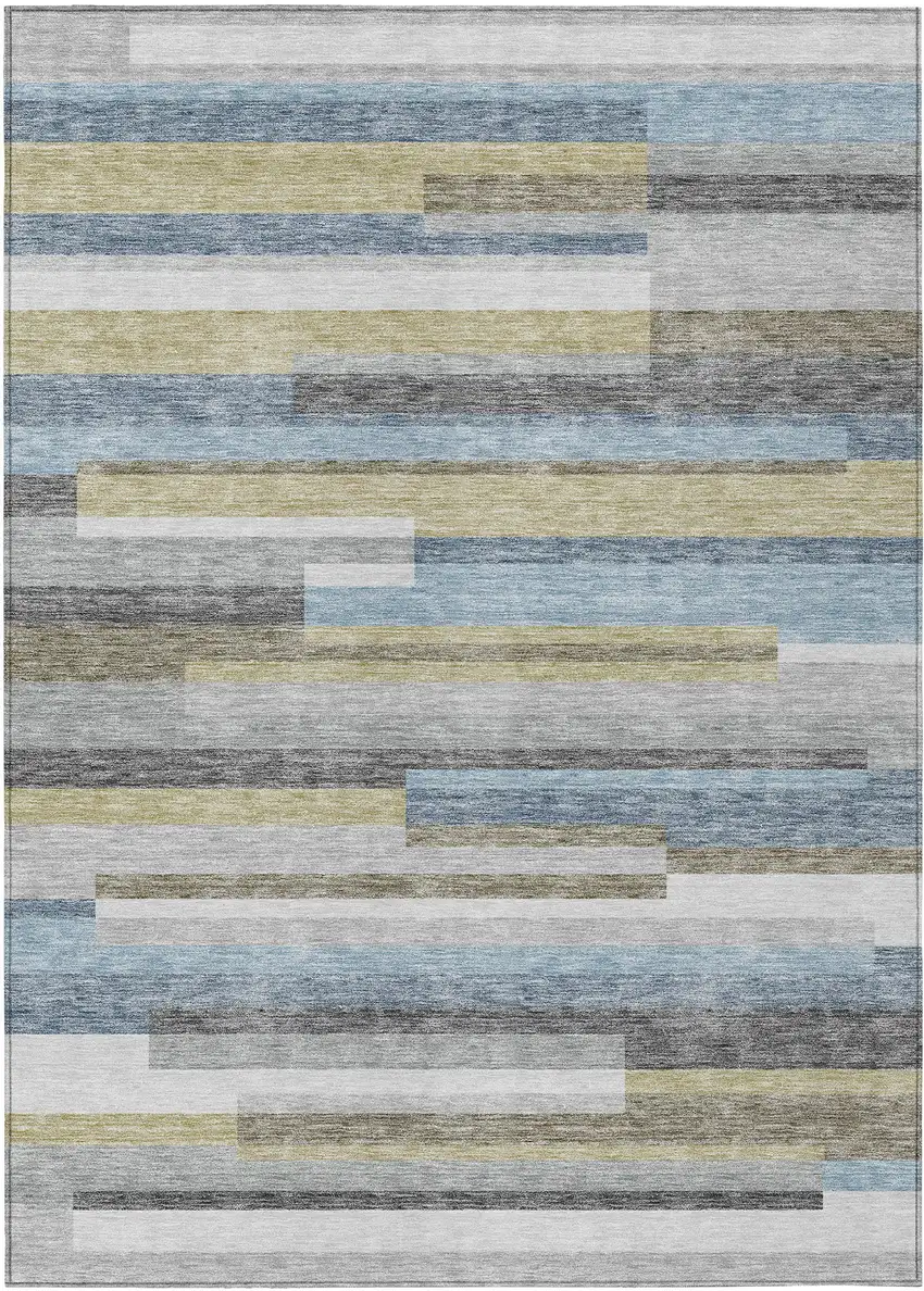 Gray Denim Blue And Sky Blue Striped Washable Indoor Outdoor Area Rug Photo 1