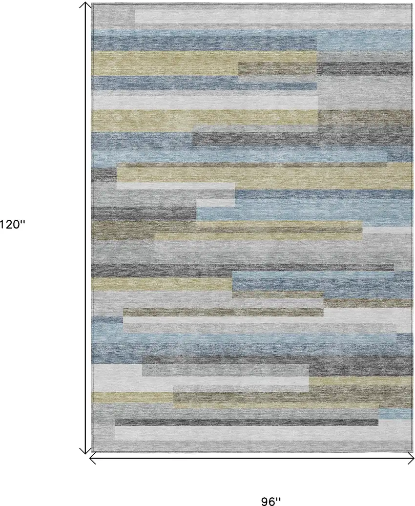 Gray Denim Blue And Sky Blue Striped Washable Indoor Outdoor Area Rug Photo 3