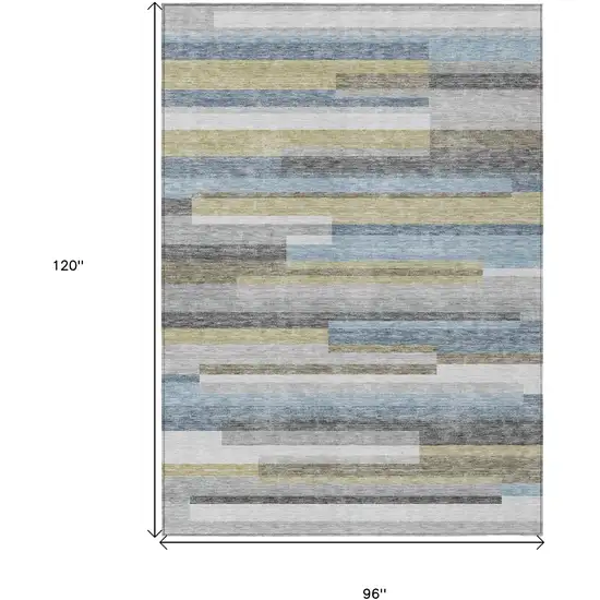 Gray Denim Blue And Sky Blue Striped Washable Indoor Outdoor Area Rug Photo 3