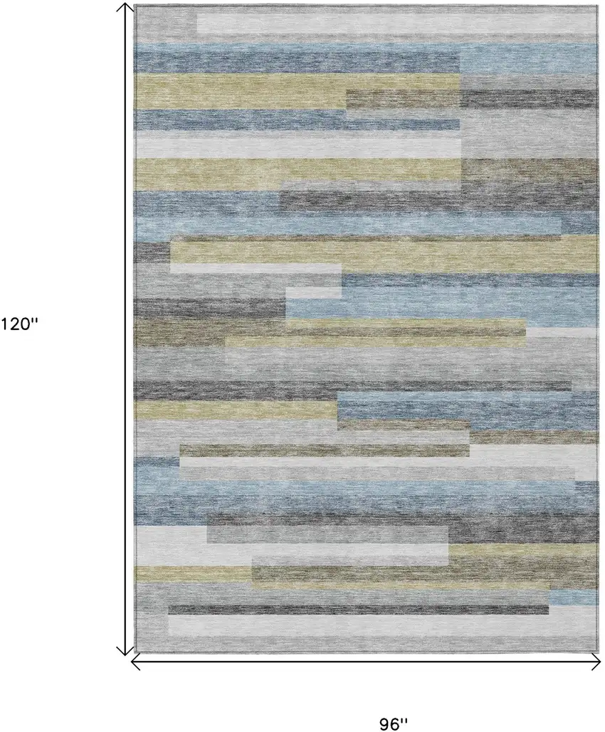 Gray Denim Blue And Sky Blue Striped Washable Indoor Outdoor Area Rug Photo 3