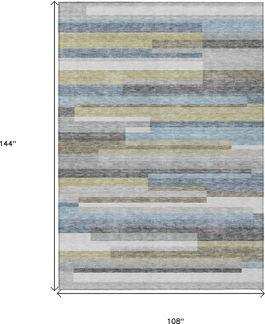 Gray Denim Blue And Sky Blue Striped Washable Indoor Outdoor Area Rug Photo 3