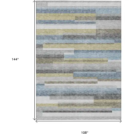 Gray Denim Blue And Sky Blue Striped Washable Indoor Outdoor Area Rug Photo 3